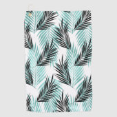 Palm Leaves Tropical Tree Bright Turquoise Black Golfhanddoek (Voorkant)