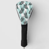 Palm Leaves Tropical Tree Bright Turquoise Black Golfheadcover (Voorkant)