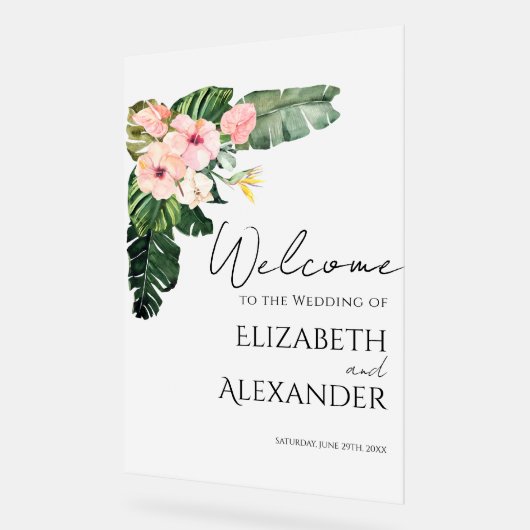 Palm Leaves Tropical Wedding Welkom Acryl Teken Acryl Bord (Hoek)