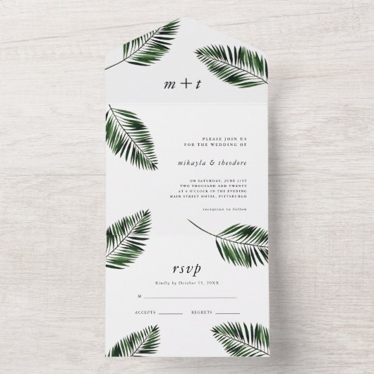Palm Leaves Wedding All In One Uitnodiging (Binnen)