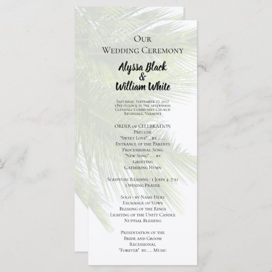 Palm Leaves Wedding Ceremony Tall Program Programmakaart (Voorkant / Achterkant)