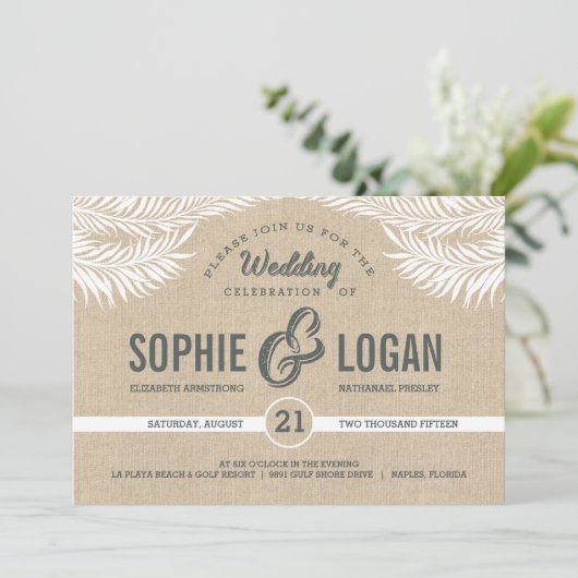 Palm Leaves Wedding Invitations Kaart (Staand voorkant)
