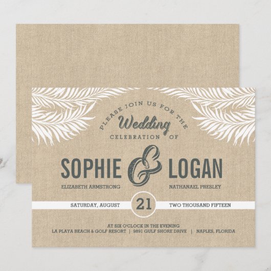 Palm Leaves Wedding Invitations Kaart (Voorkant / Achterkant)