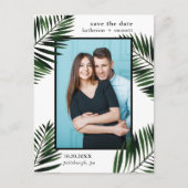 Palm Leaves Wedding Save the Date Foto Aankondigingskaart (Voorkant)