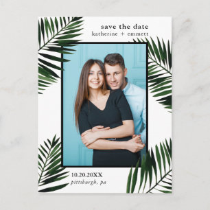 Palm Leaves Wedding Save the Date Photo Aankondigingskaart