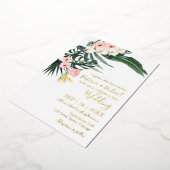 Palm leest Hibiscus Tropische Bestemming Folie Uitnodiging (Gedraaid)