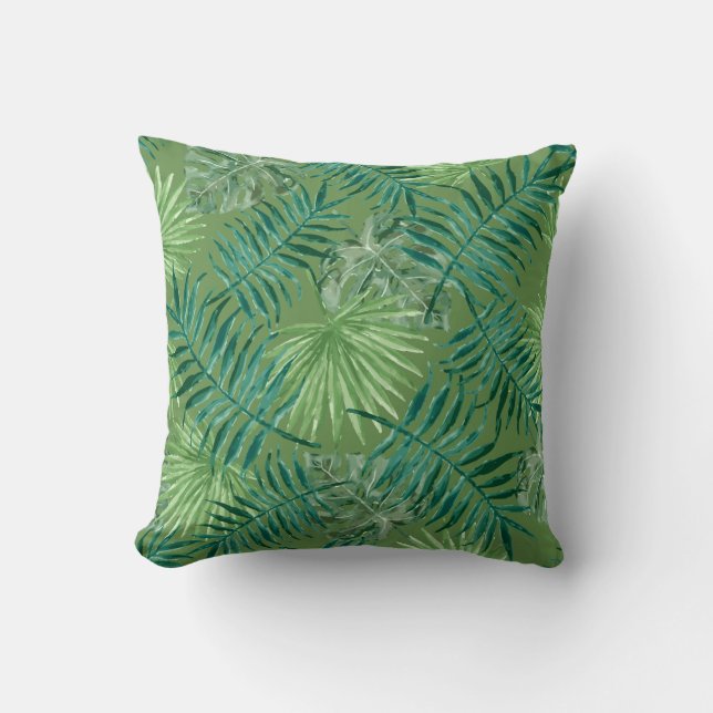 Palm leest Tropische Print Green Cushion Kussen (Voorkant)