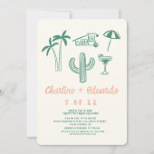 Palm Lente Groen Roze Hand getrokken Bruiloft Kaart (Voorkant)