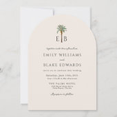 Palm Logo Elegant Arch Tropical Monogram Wedding Kaart (Voorkant)