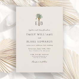 Palm Logo Elegant Tropical Monogram Wedding Kaart