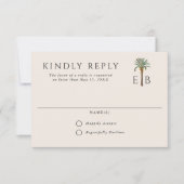 Palm Logo Elegant Tropical Monogram Wedding RSVP Kaartje (Voorkant)