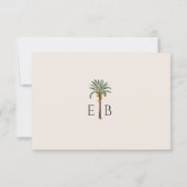 Palm Logo Elegant Tropical Monogram Wedding RSVP Kaartje (Achterkant)