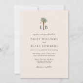 Palm Logo Elegante Tropisch Trouwmonogram Kaart (Voorkant)