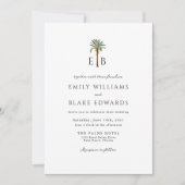 Palm Logo Elegante Trouwmonogram Tropisch Kaart (Voorkant)