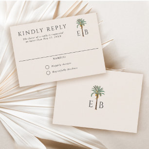 Palm Logo Elegante Trouwmonogram Tropisch RSVP Kaartje