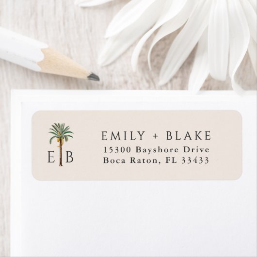 Palm Logo Tropical Monogram Personalized Etiket (Insitu)