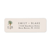 Palm Logo Tropical Monogram Personalized Etiket (Voorkant)