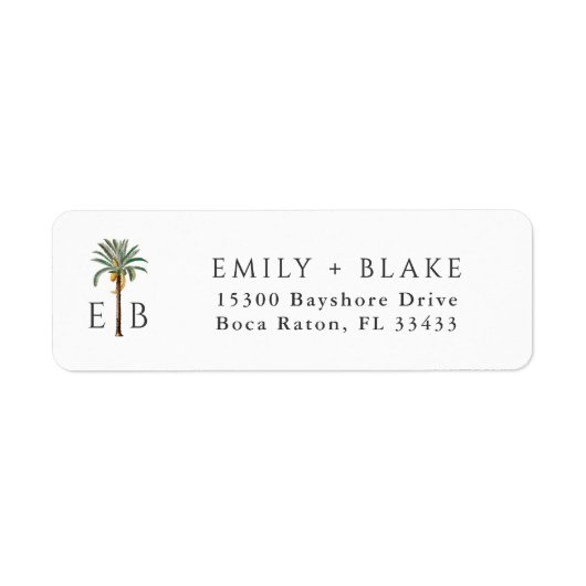 Palm Logo Tropical Monogram Personalized Etiket (Voorkant)