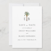 Palm Logo Tropical Monogram Wedding Save the Date (Voorkant)