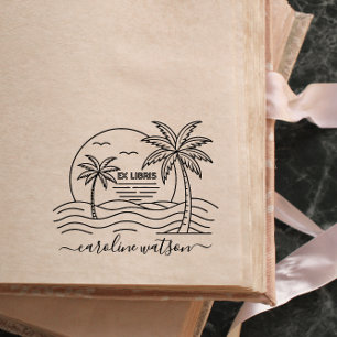 Palm met zon  Ex libris  Rubberen stempel