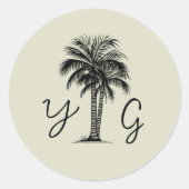 palm monogram bruiloft ronde sticker (Voorkant)