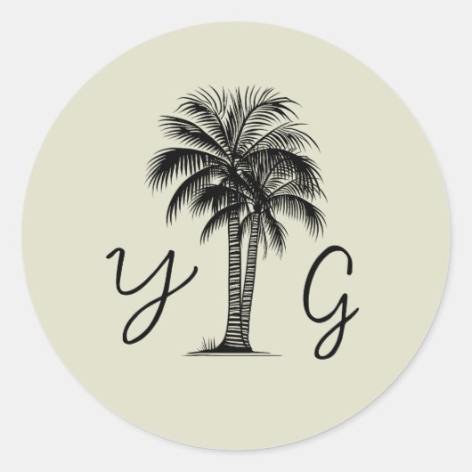  palm monogram bruiloft ronde sticker (Voorkant)