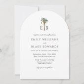 Palm Monogram Elegant Arch Tropical Wedding QRCode Kaart (Voorkant)