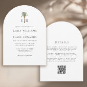 Palm Monogram Elegant Arch Tropical Wedding QRCode Kaart
