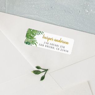 Palm & Monstera Gold Name Modern Return-adres Etiket