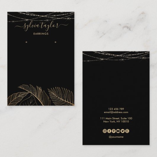 Palm Monstera Leaf Earring lijst display voeg logo Visitekaartje (Voorkant / Achterkant)