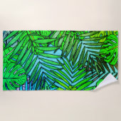Palm & Monstera Leaves Greenleaf Strandlaken (Voorkant)