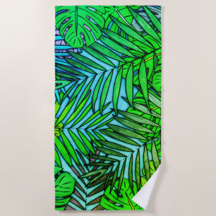 Palm & Monstera Leaves Greenleaf Strandlaken