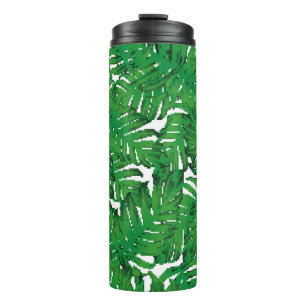 Palm Monstera naadloos patroon. White Green Tropic Thermosbeker