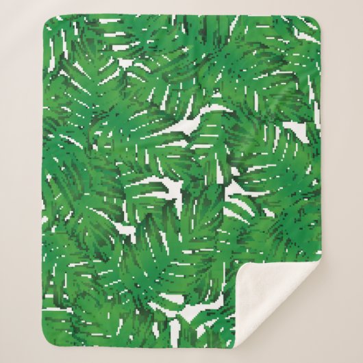 Palm Monstera Seamless Pattern. White Green Tropic Sherpa Deken (Voorkant)