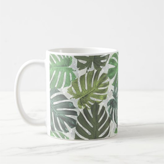 Palm monstera tropische bladeren koffiemok (Links)