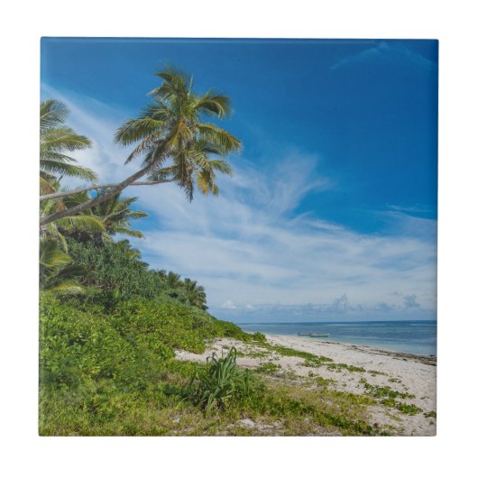 Palm-omzoomd Kolovai-strand Tegeltje (Voorkant)