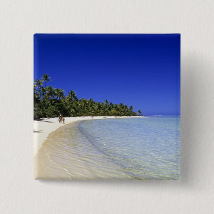 Palm omzoomde strand Cook Eilanden 8 Vierkante Button 5,1 Cm
