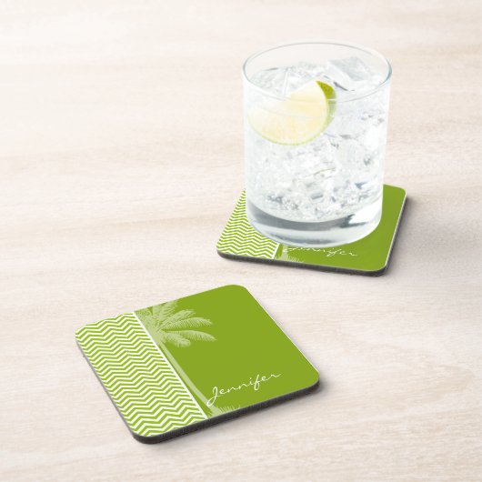 Palm op Retro Apple Green Chevron Stripes Bier Onderzetter (Rechterzijde)