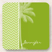 Palm op Retro Apple Green Chevron Stripes Bier Onderzetter (Voorkant)