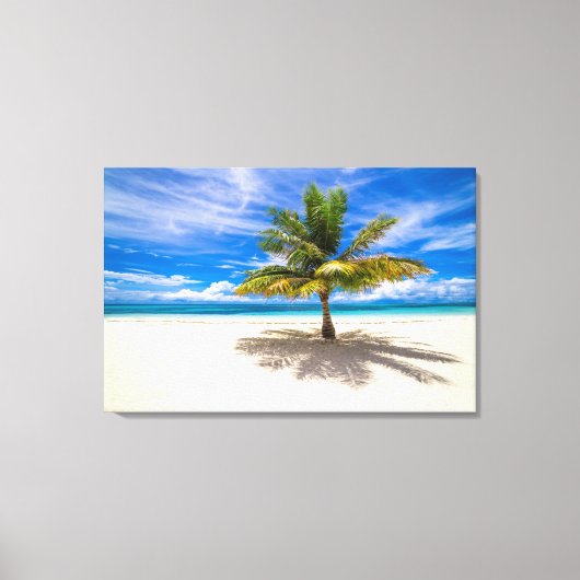 Palm op White Sand Beach Canvas Afdruk (Voorkant)