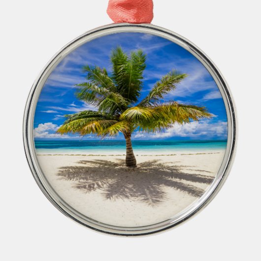 Palm op White Sand Beach Metalen Ornament (Voorkant)
