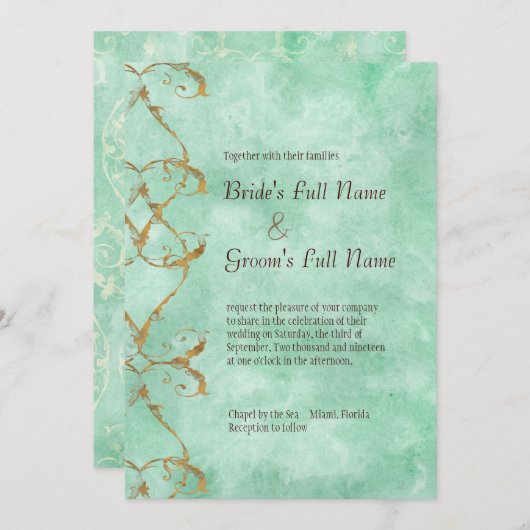 Palm Paradise - Aqua bruiloft uitnodiging (Voorkant / Achterkant)