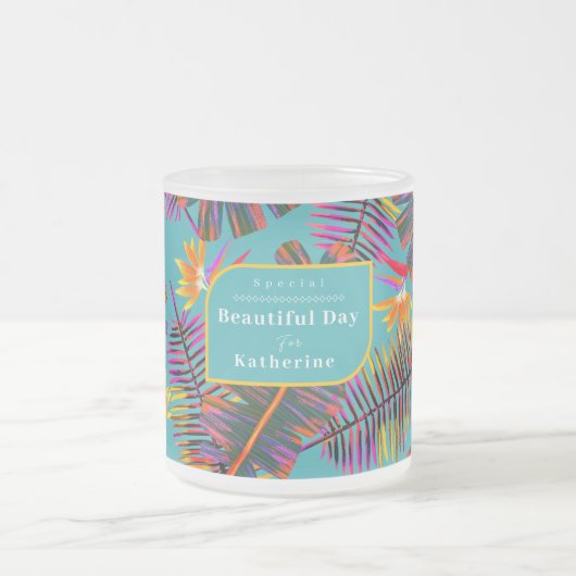 Palm Paradise Blauwgroen Matglas Koffiemok (Center)