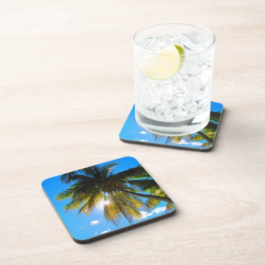 Palm Paradise Blue Sky Sunshine Bier Onderzetter (Rechterzijde)