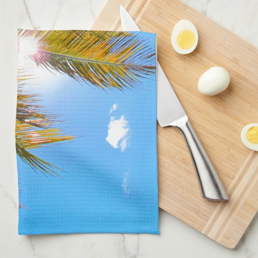 Palm Paradise Blue Sky Sunshine Theedoek (Quarter Fold)
