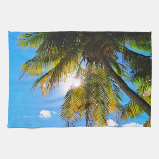 Palm Paradise Blue Sky Sunshine Theedoek (Horizontaal)