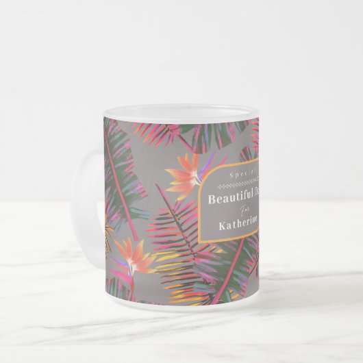 Palm Paradise Grey Matglas Koffiemok (Voorkant links)