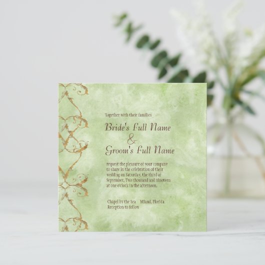 Palm Paradise - Groene bruiloft uitnodiging (Staand voorkant)