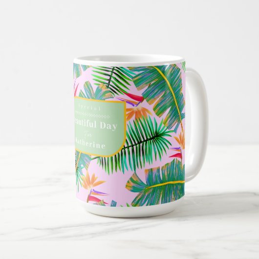 Palm Paradise Pink Koffiemok (Voorkant rechts)