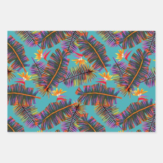 Palm Paradise Teal Inpakpapier Vel (Voorkant)
